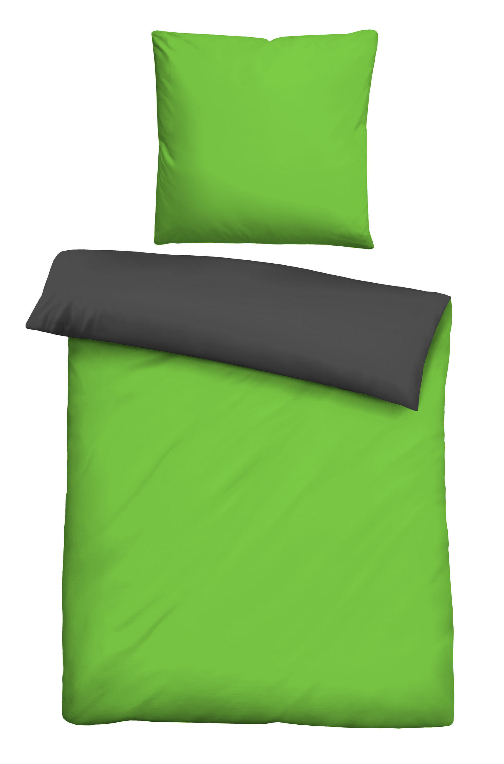 BETTWÄSCHE-GARNITUR Mikrofaser UNI apfelgrün, 200x200 cm + 80x80 cm - Hellgrün, Textil (200/200cm) - Castell