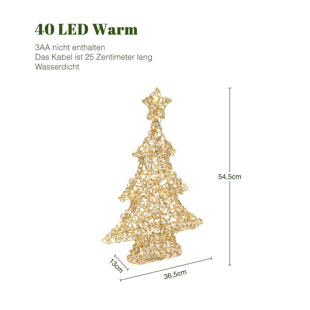 WEIHNACHTSBAUM HTHD0237 - Goldfarben, Kunststoff/Metall (13/55/37cm) - Hometopia