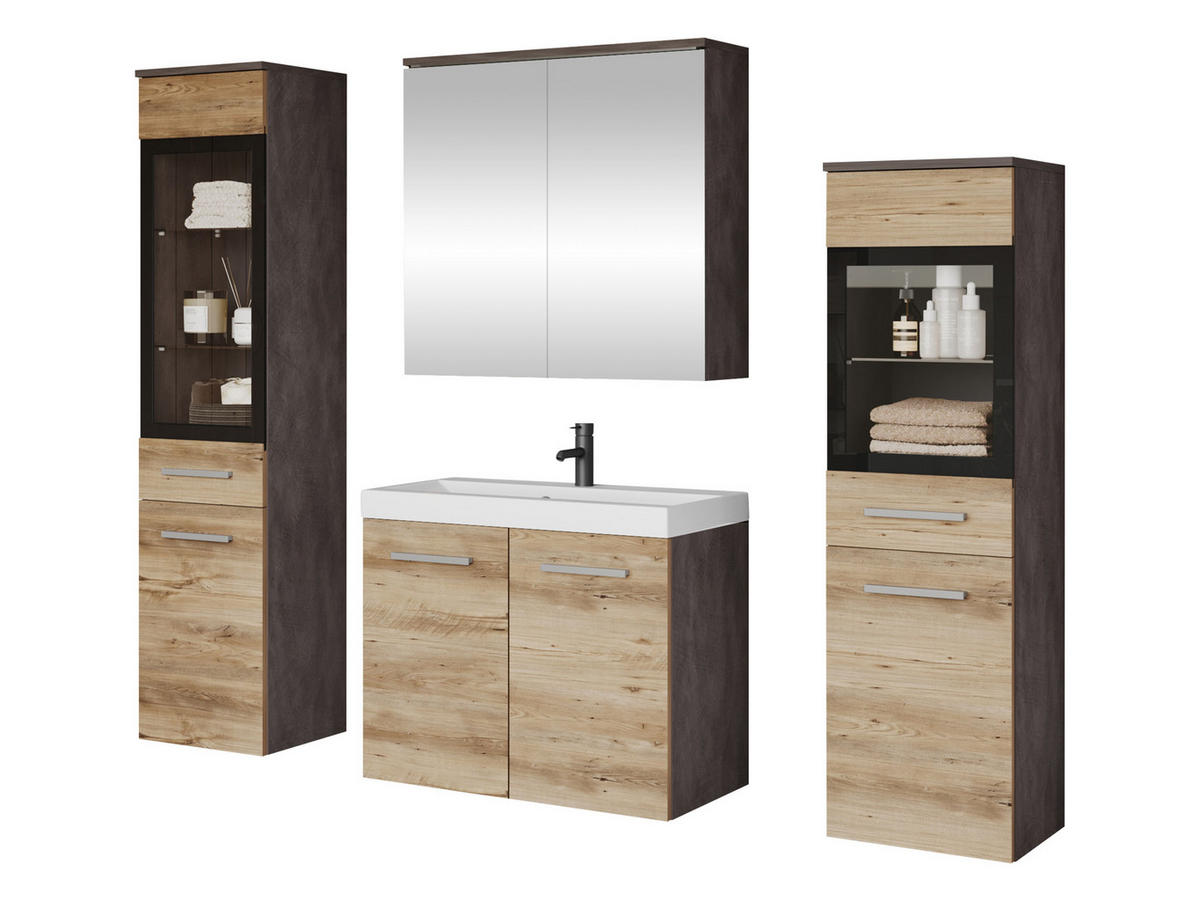 BADMÖBEL-SET Madrit II - Eichefarben/Silberfarben, Holzwerkstoff/Kunststoff (132/132/30cm) - MIRJAN24