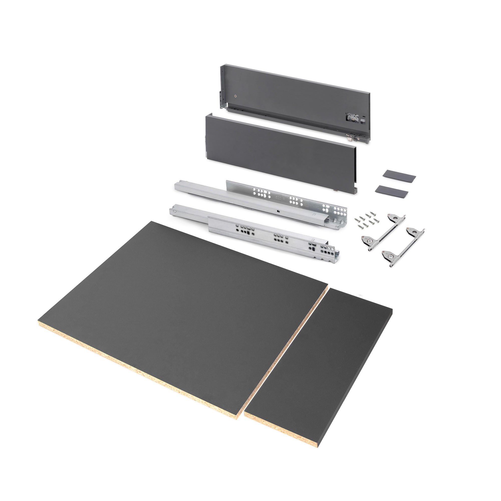 SCHUBLADEGARNITUR Vertex für Küche oder Badezimmer, Höhe 178mm, mit Einlegeböden, Modul 450mm, Anthrazitgrau - Anthrazit, Metall (43.5/8/53cm) - EMUCA