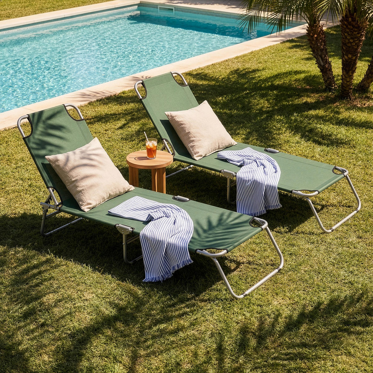 SONNENLIEGE-SET 2 TLG. Carcao - Dunkelgrün, Textil/Metall (186/24/55cm) - casa.pro