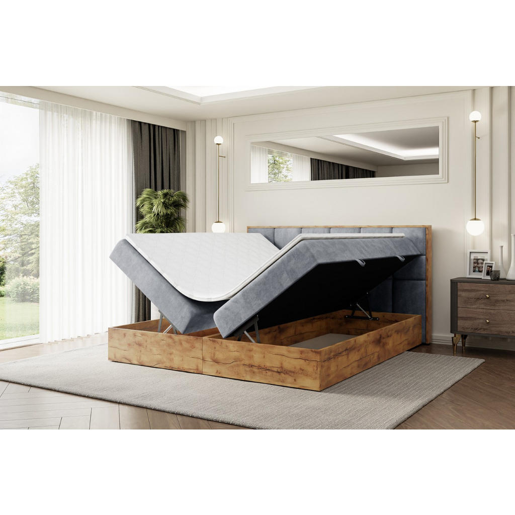 Thumbnail - Altdecor Boxbett, Grau, Holzwerkstoff, Höhe ca. 20 cm, 140x200 cm, Schlafzimmer, Betten, Boxspringbetten