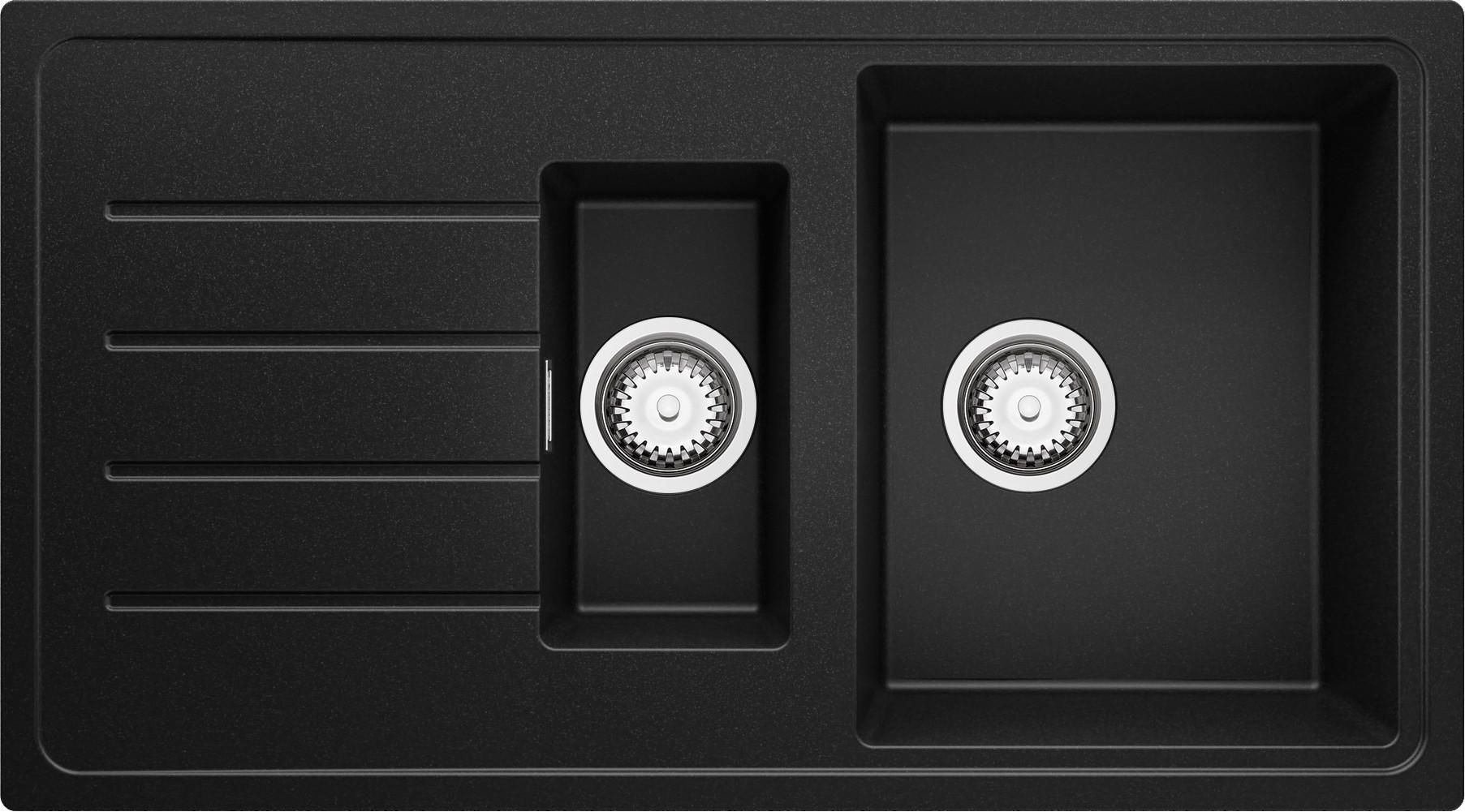 SPÜLBECKEN Kopenhagen Duo, 2-er set Schwarz 90/50 cm 1,5 Becken + Ablauf-Set ab 60er Unterschrank - Chromfarben/Schwarz, Kunststoff (90/19/50cm) - Primagran