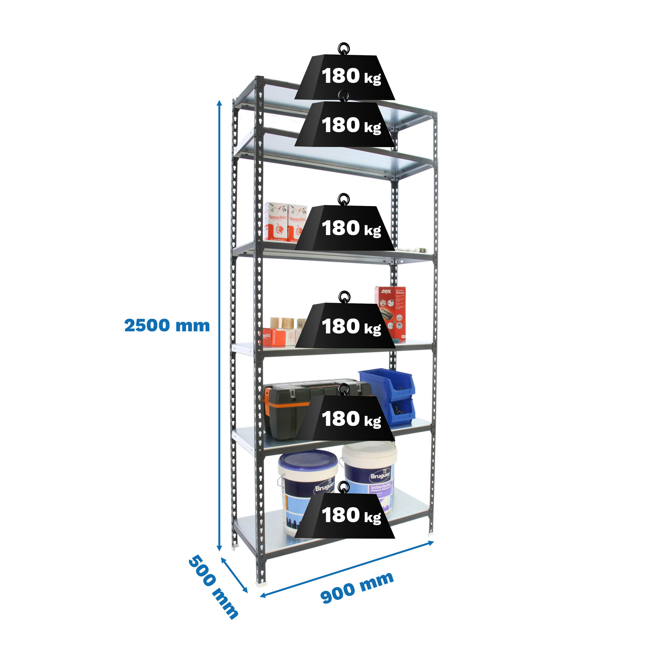 SCHWERLASTREGAL Giant Metal Shark HxBxT 250 x 90 x 50 cm Fachlast 180 kg Anthrazit-Weiß - Anthrazit, Metall (90/250/50cm) - PROREGAL