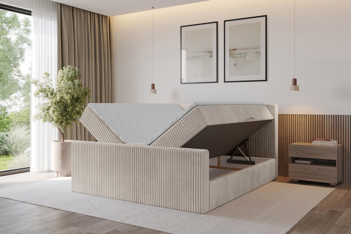 BOXBETT mit Matratze H3 und Lattenrost - TOLO-Z - 120x200 Cord - Aschgrau - Alufarben, Holzwerkstoff (120/200cm) - ALTDECOR