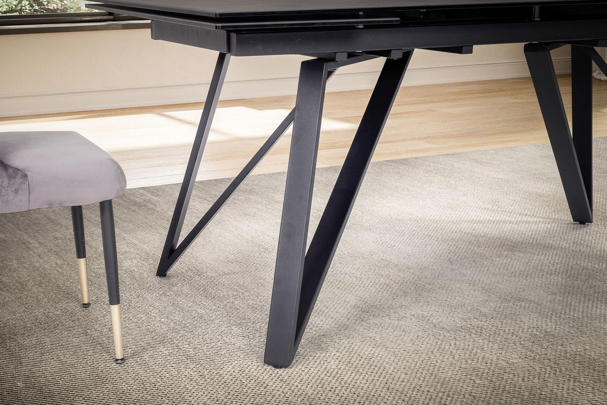 ESSTISCH Ausziehbar Keramik Glas Marmoroptik Rechteckig Groß, Schwarz 180x95x76 cm - Schwarz, Keramik/Metall (95/180/76cm) - KADIMA DESIGN