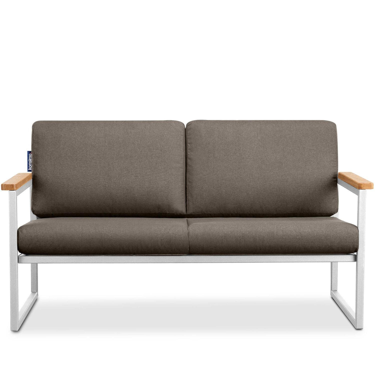 GARTENSOFA TRIBO 2-Personen ,Weiß/Beige - Beige/Weiß, Holz/Textil (130/65/60cm) - KONSIMO®