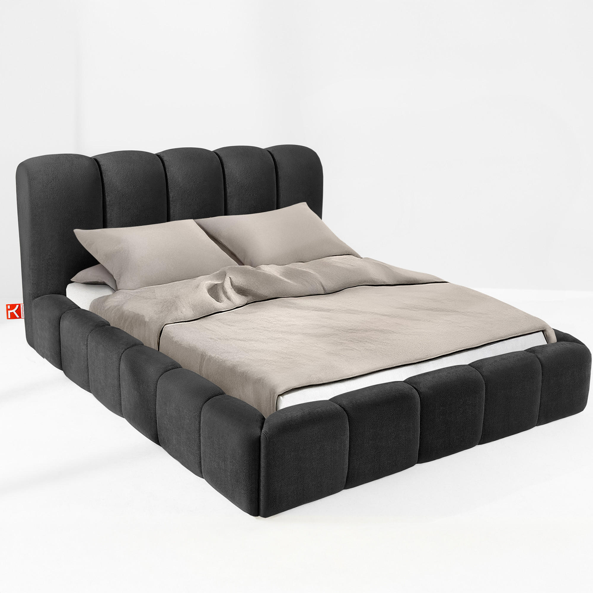 POLSTERBETT MERIDE Chenille, Anthrazit - Anthrazit/Schwarz, Holz/Textil (160/200cm) - KONSIMO®