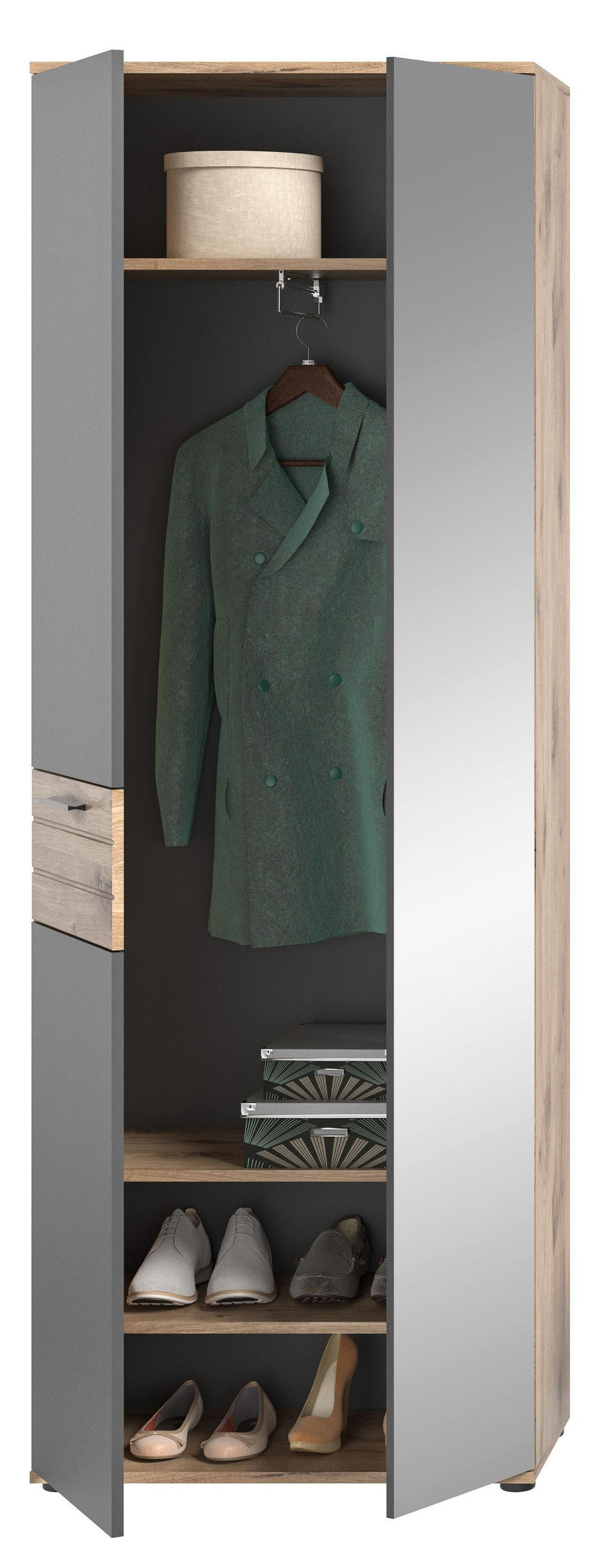 GARDEROBENSCHRANK MASON (B/H/T: ca. 70/200/37 cm) in Nox Oak Nachbildung/Basalt grau - Eichefarben, Holzwerkstoff (70/200/37cm)