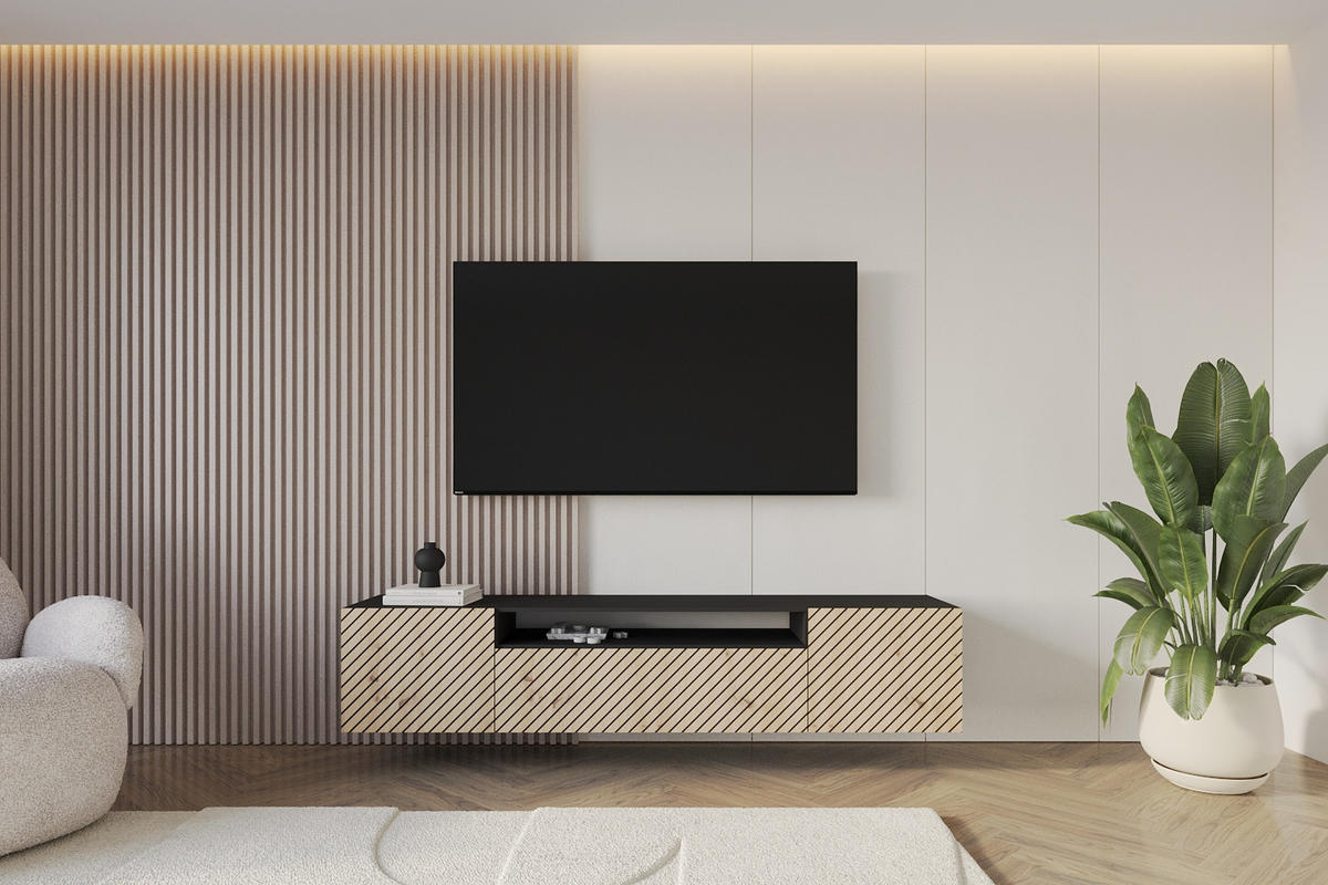 LOWBOARD SENI-W 200x40x41 cm - Schwarz / Artisan - Schwarz, Holzwerkstoff (200/40/41cm) - ALTDECOR