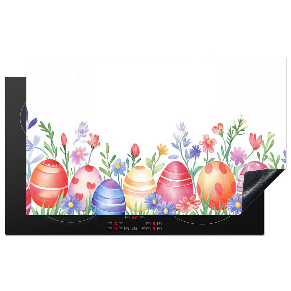 HERDABDECKPLATTE Blumengarten - Bunt - Eier Ceranfeldabdeckung 85x52 cm - Weiß, Kunststoff (85/52/0.2cm) - MuchoWow