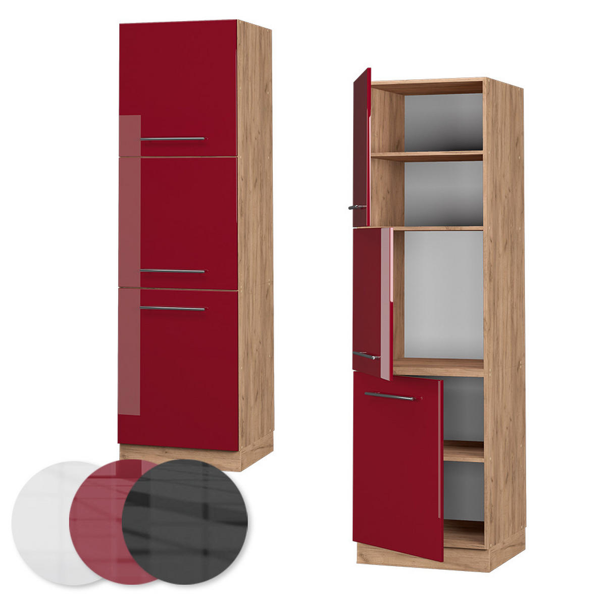 HERDUMBAUSCHRANK Fame-Line Bordeaux Hochglanz 60 cm - Honigeiche/Bordeaux, Holzwerkstoff (60/206.8/58cm) - Vicco