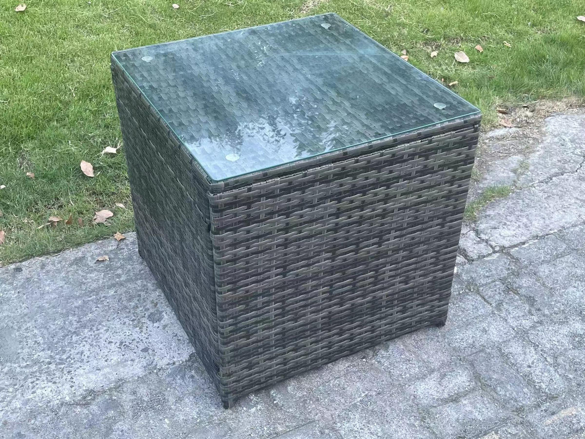 GARTENMÖBEL-SET mit Kissen Polyrattan Dunkelgrau 10-Sitzer - Dunkelgrau/Grau, Glas/Kunststoff - Fimous