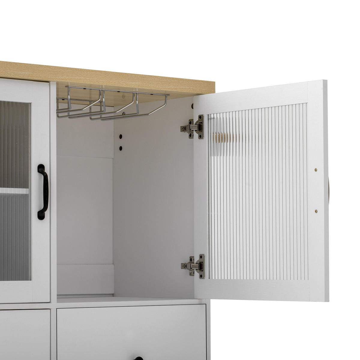 KÜCHENINSEL 100x70x91.5cm weiß/Holzoptik mit Mattglas & Rollen - Weiß, Holzwerkstoff (100/91.5/70cm) - Modfu