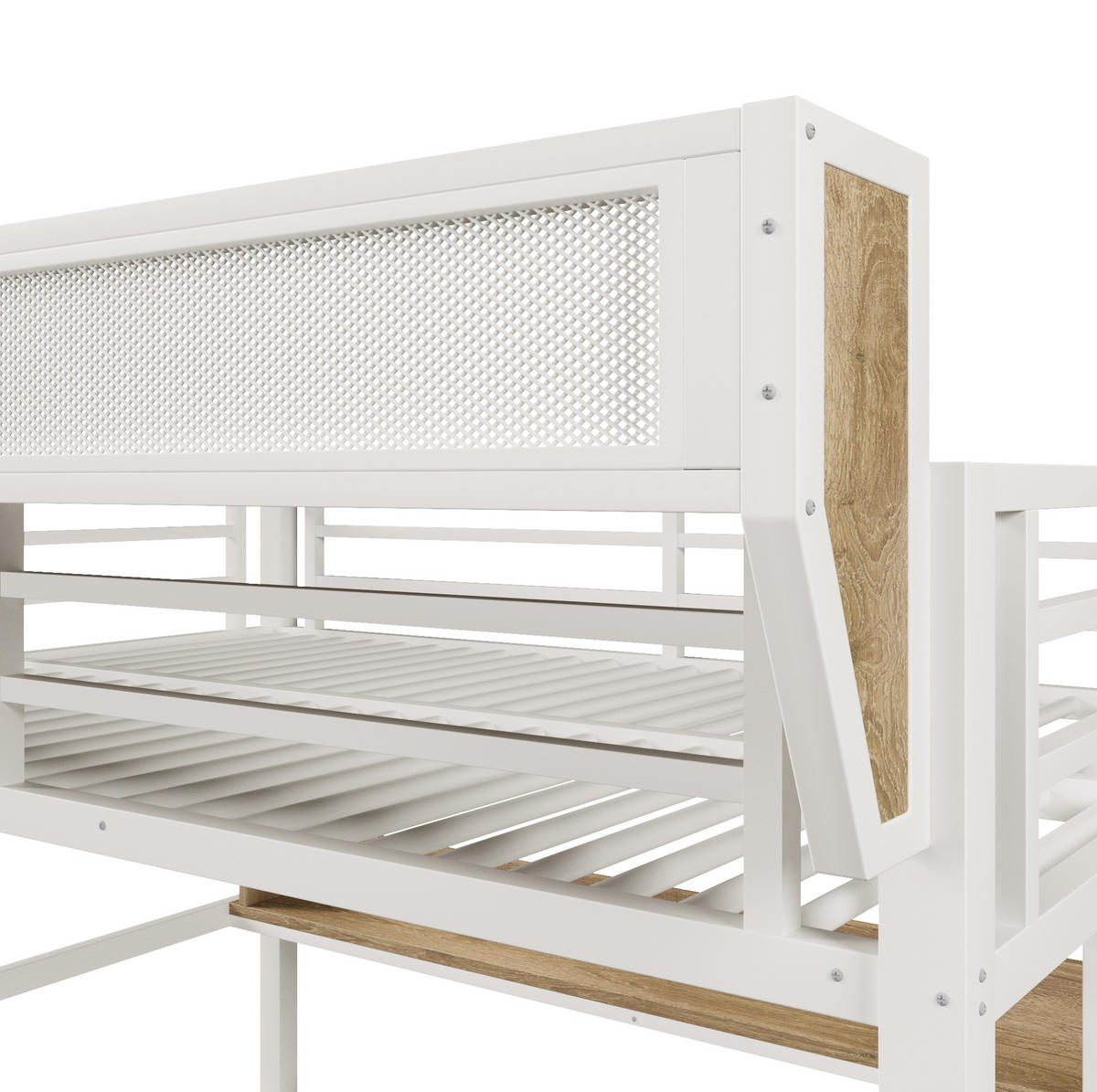 ETAGENBETT 140/200 cm aus Metall und MDF mit LED-Licht und Stauraum Weiß - Weiß, Holzwerkstoff (140/200cm) - Modenvie