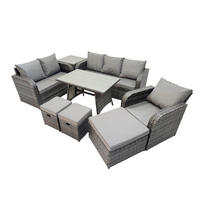 GARTENMÖBEL SET Polyrattan Dunkelgrau 9-Sitzer - Dunkelgrau/Grau, Glas/Kunststoff - Fimous