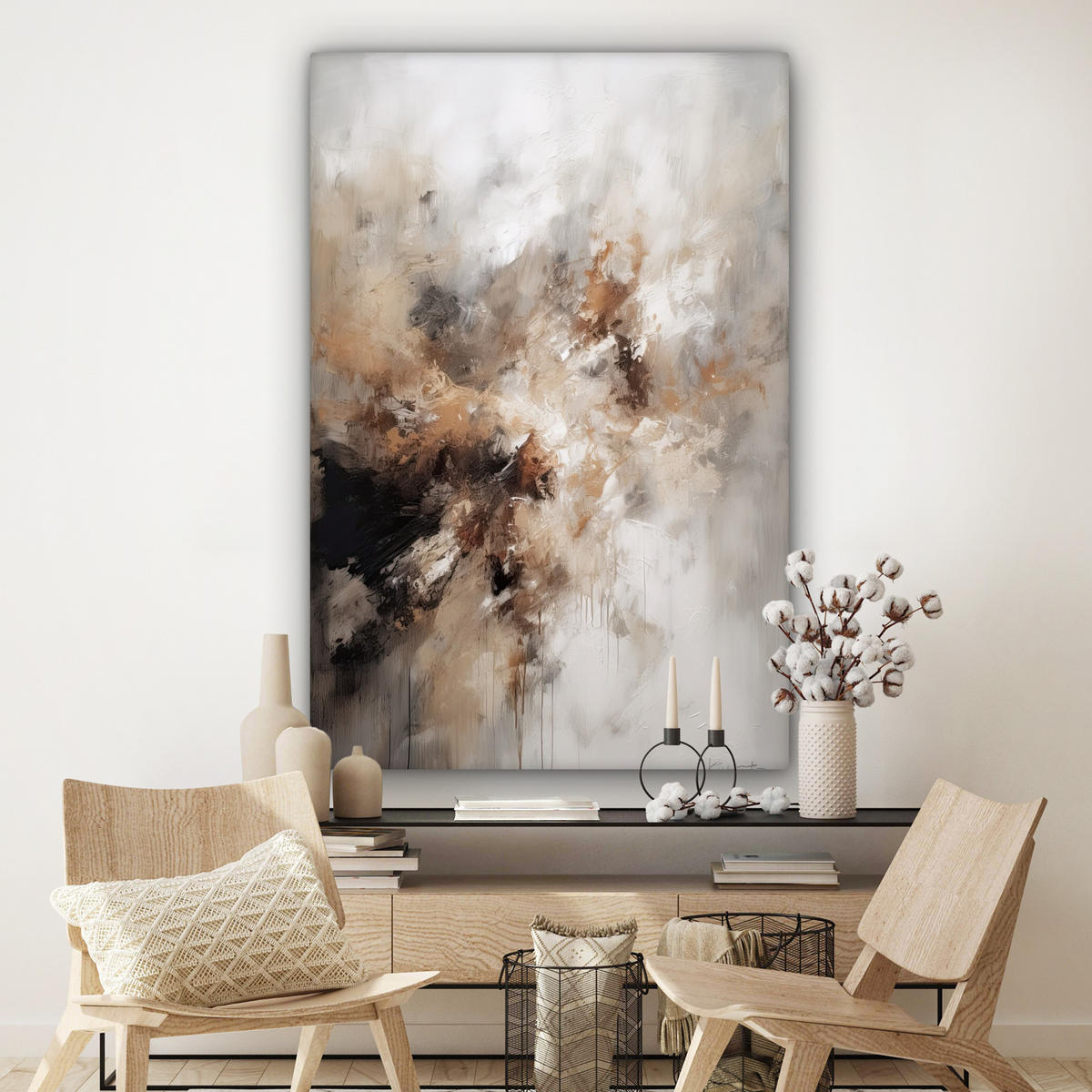 OBRAZ NA PLÁTNĚ Barva - abstraktní - béžová - umění 90x140 cm - šedobéžová, textil (90/140cm) - MuchoWow