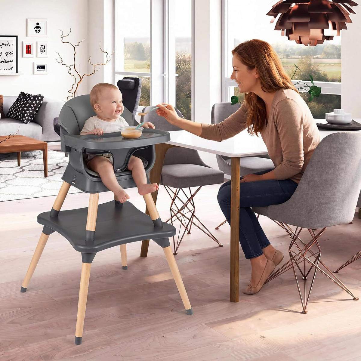 KINDERHOCHSTUHL mit Sitzerhöhung dunkelgrau - Dunkelgrau, Kunststoff (64/95/64cm) - COSTWAY