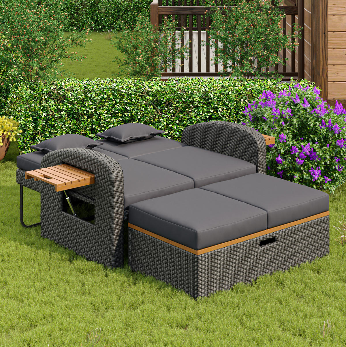 LOUNGESOFA aus Rattan & Stahl 120x74x95 cm in Grau mit Rückenlehne - Grau, Metall (74/95/120cm) - Modfu
