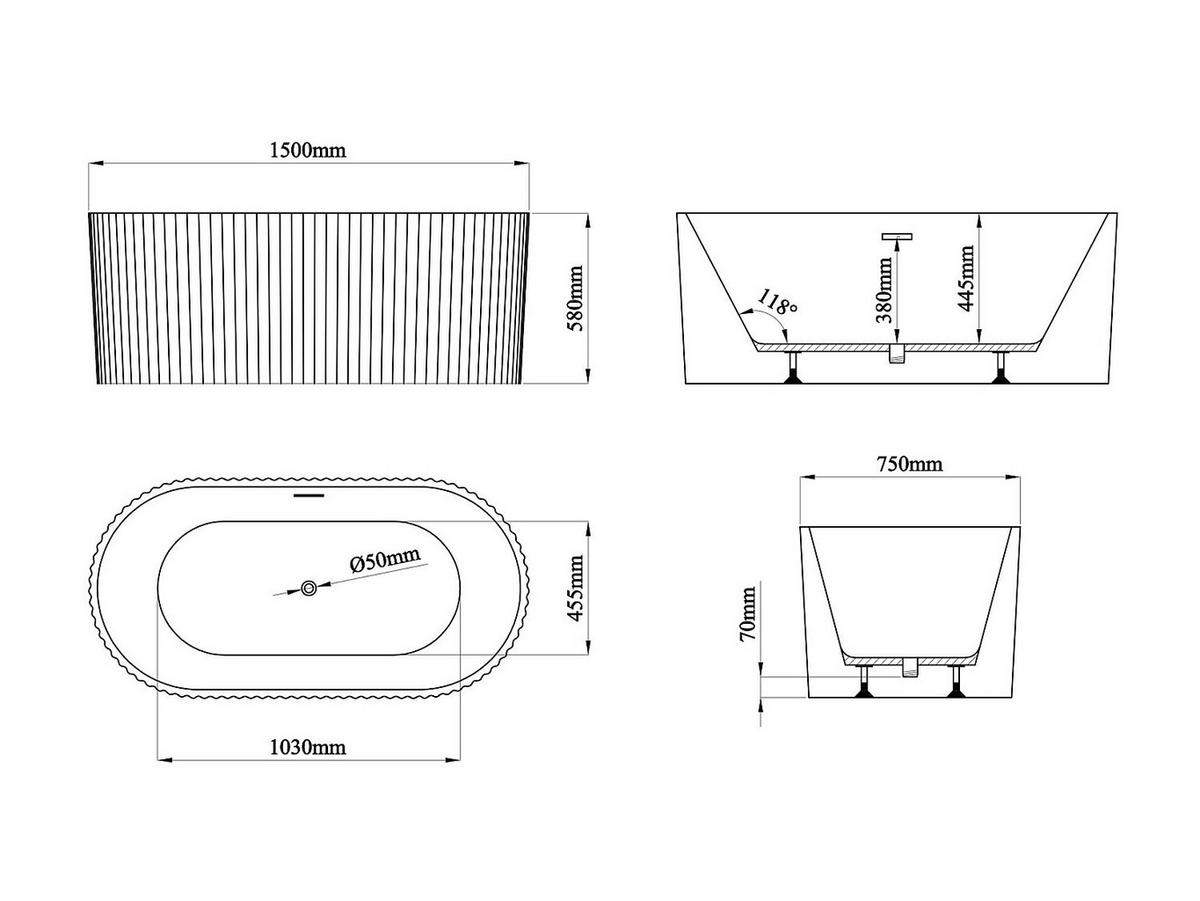 FREISTEHENDE Badewanne - 1 Person - acryl - weiß Aliena - Weiß, Kunststoff (150/58/75cm) - Vente-Unique