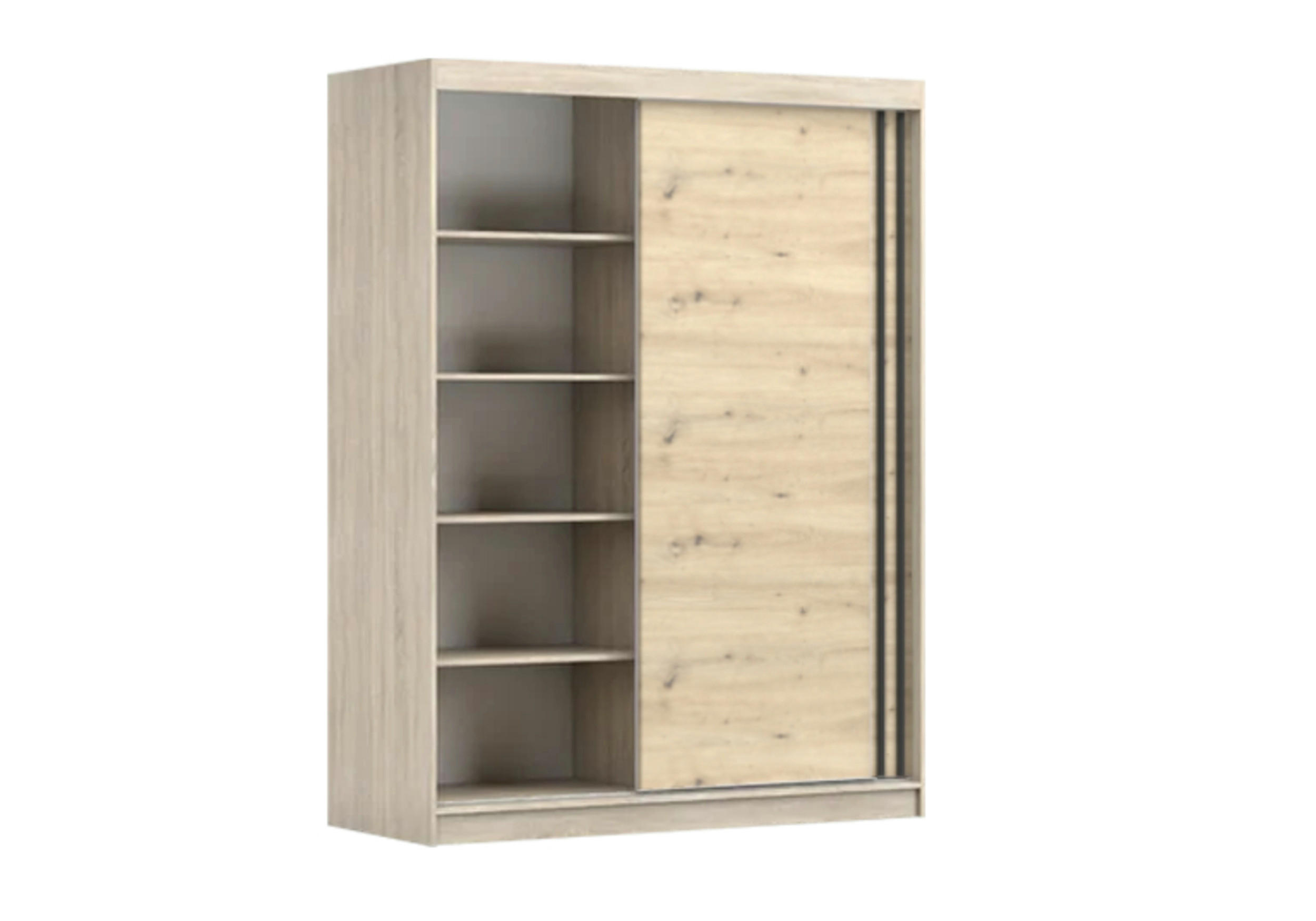 SCHIEBETÜRENSCHRANK - Beni 10 Weiß + Artisan - Weiß/Sonoma Eiche, Holzwerkstoff/Metall (150/200/61cm) - Möblo