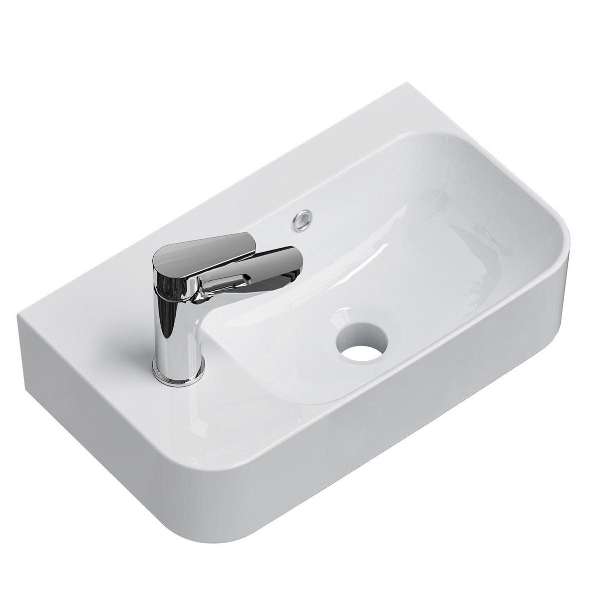 WASCHBECKEN Rechteckig Mit Hahnloch rechts Weiß 45 / 26,5 / 15,6 cm - Weiß, Keramik (26.5/15.5/45cm) - EMKE