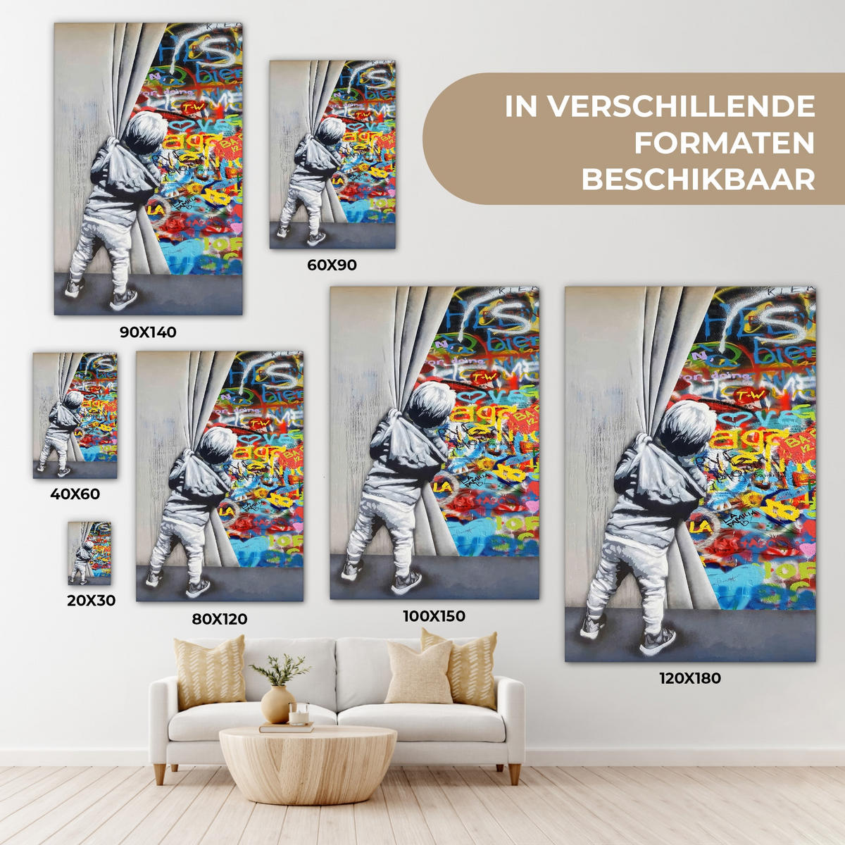 LEINWANDBILD Graffiti - Junge - Ilussie - Straßenkunst 20x30 cm - Hellgrau, Textil (20/30cm) - MuchoWow