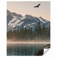 TAPETE - Berge - Wasser - Bäume - 160x200 cm - Multicolor, Papier (160/200cm) - OnlyWow