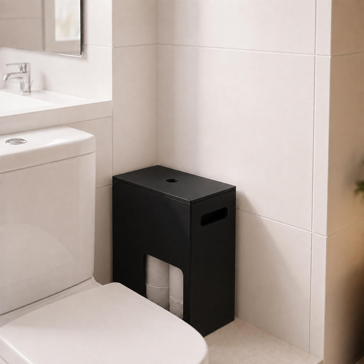 SUPORT Negru pentru hârtie igienică 8 role - negru, compozit lemnos (25/50/14cm) - Relaxdays