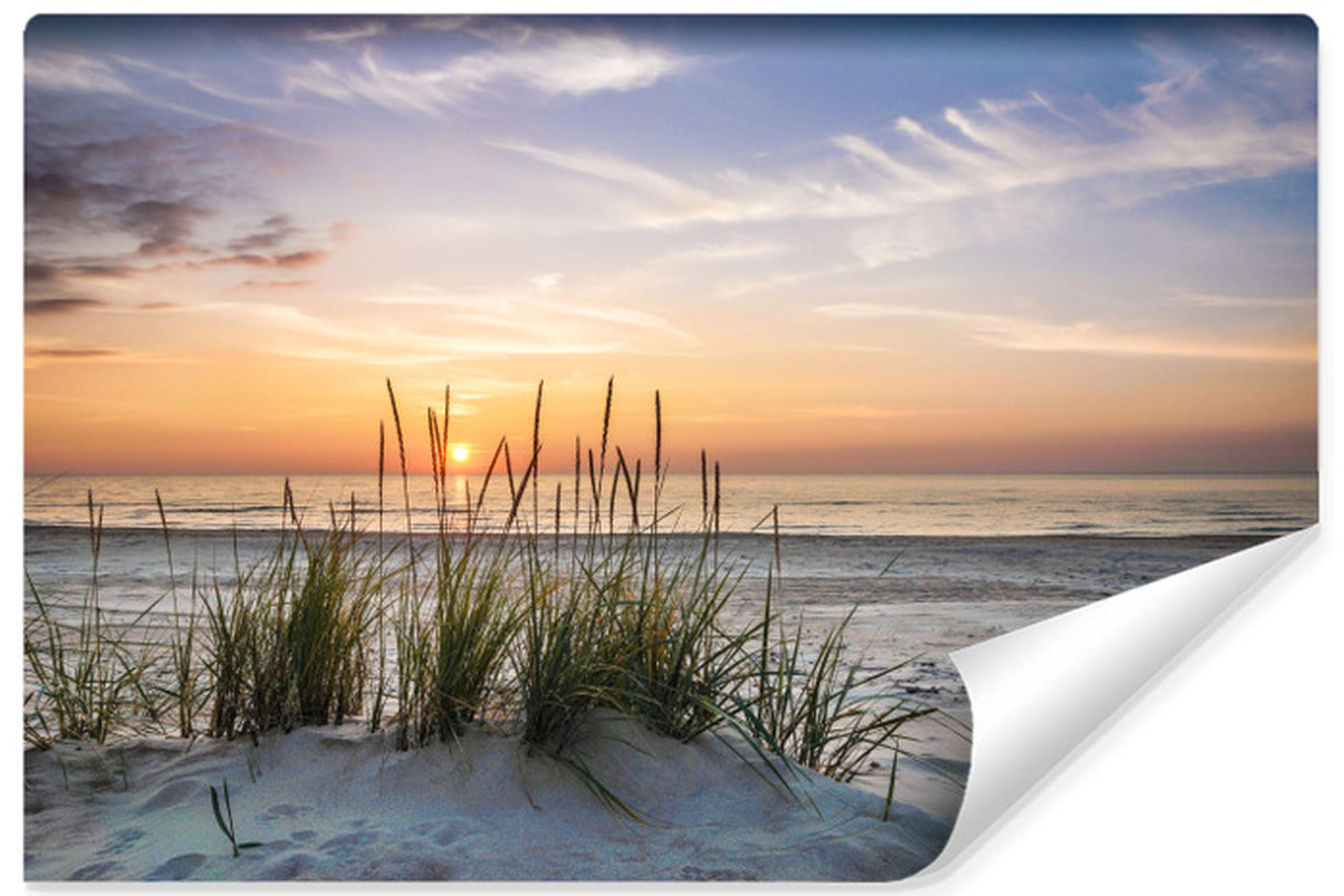 FOTOTAPETE Meer STRAND Dünen Sonnenuntergang Landschaft 3D 520x318cm - Blau/Beige, Papier (520/318cm) - Muralo