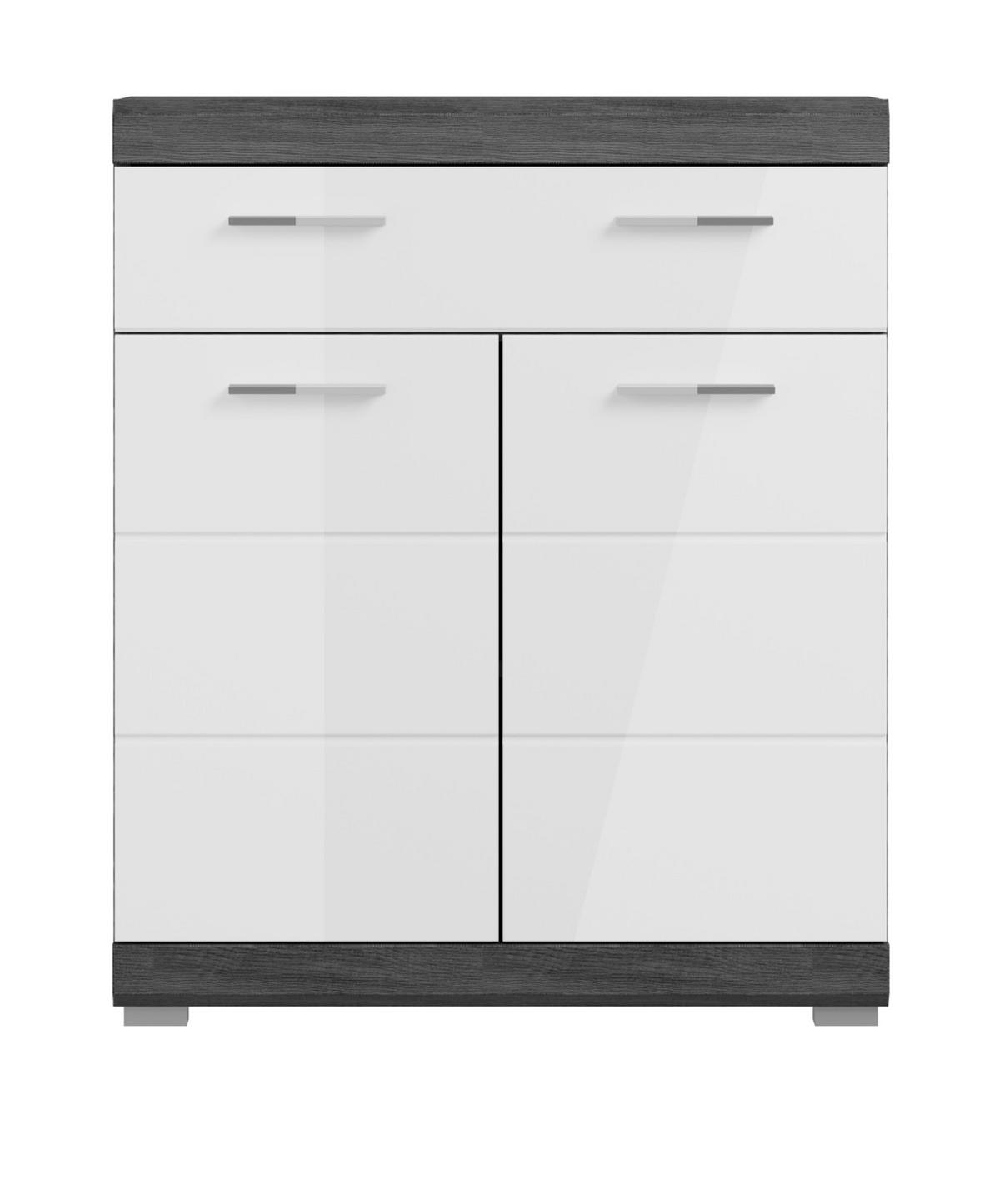 MIDISCHRANK weiß Hochglanz, grau 74 cm, Badkommode mit Schublade - Weiß Hochglanz/Silberfarben, Holzwerkstoff/Kunststoff (74/88/31cm) - Inn.Furn