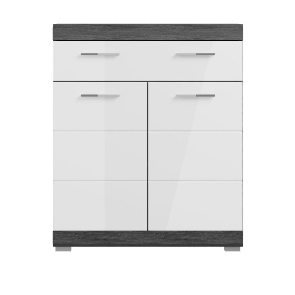 Thumbnail - Inn.Furn Midischrank, Weiß Hochglanz, Grau, Kunststoff, Nachbildung, Uni, 1 Fächer, 1 Schubladen, Rechteckig, 74x88x31 c...