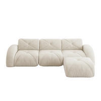 ECKSOFA 281/171/76 cm Hellbeige Chenille mit 1 Fußhocker, rutschfeste Unterseite - Beige, Textil (281/171cm) - Oxeza