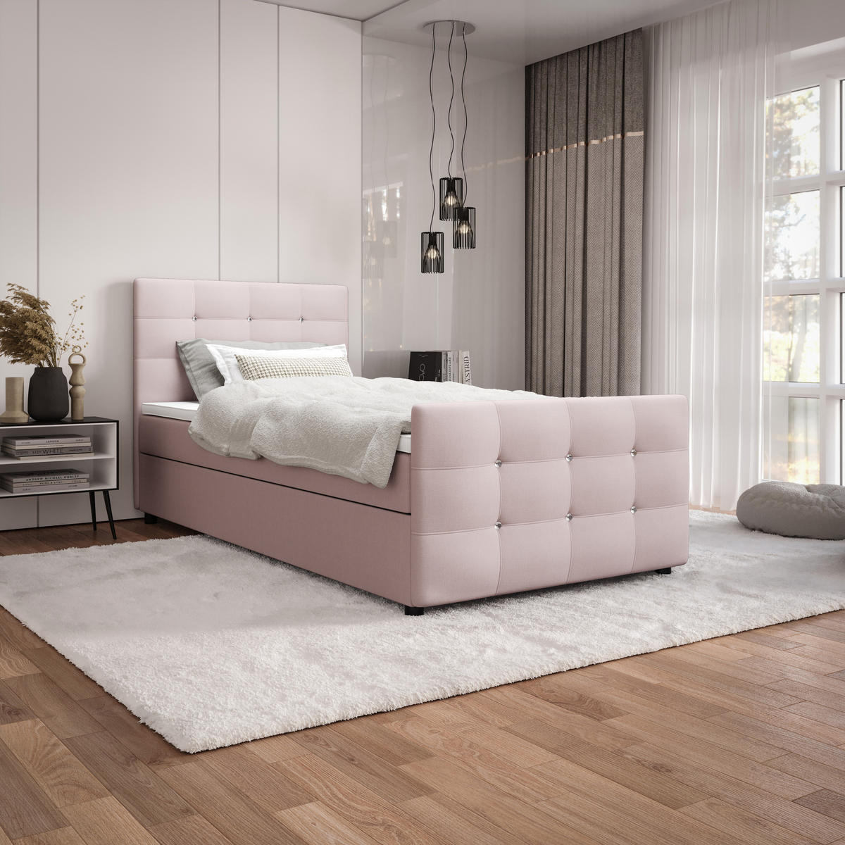 BOXBETT KLEO mini 100x200, mit Matratze H3 und Topper, Cosmic 14 - Pink, Holz/Kunststoff (100/200cm) - Bedante