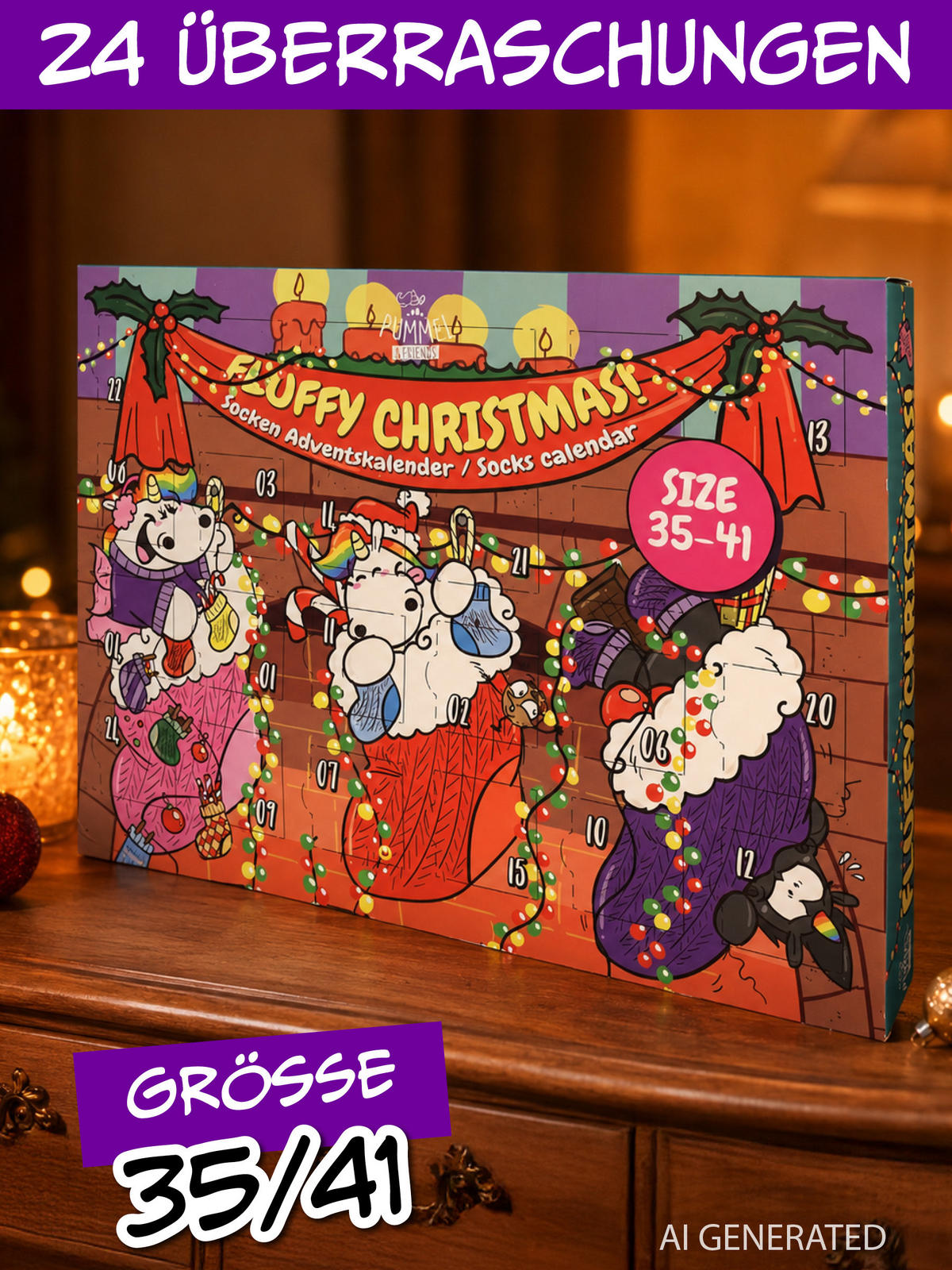 ADVENTSKALENDER Pummel & Friends Pummeleinhorn mit 12 Paar Socken Größe 35-41 - Multicolor, Textil (37/5/26.5cm) - United Labels