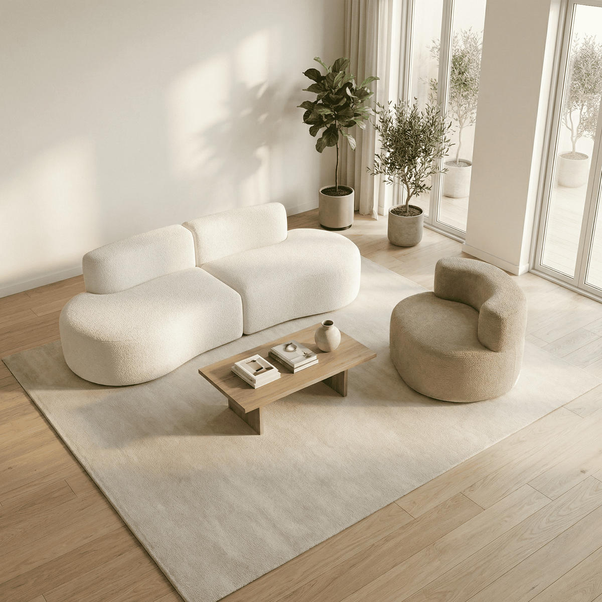 SITZGARNITUR Lounge Sofa und Sessel Weiß und Sand - Beige/Weiß, Textil (240/75/102cm) - COCO Living