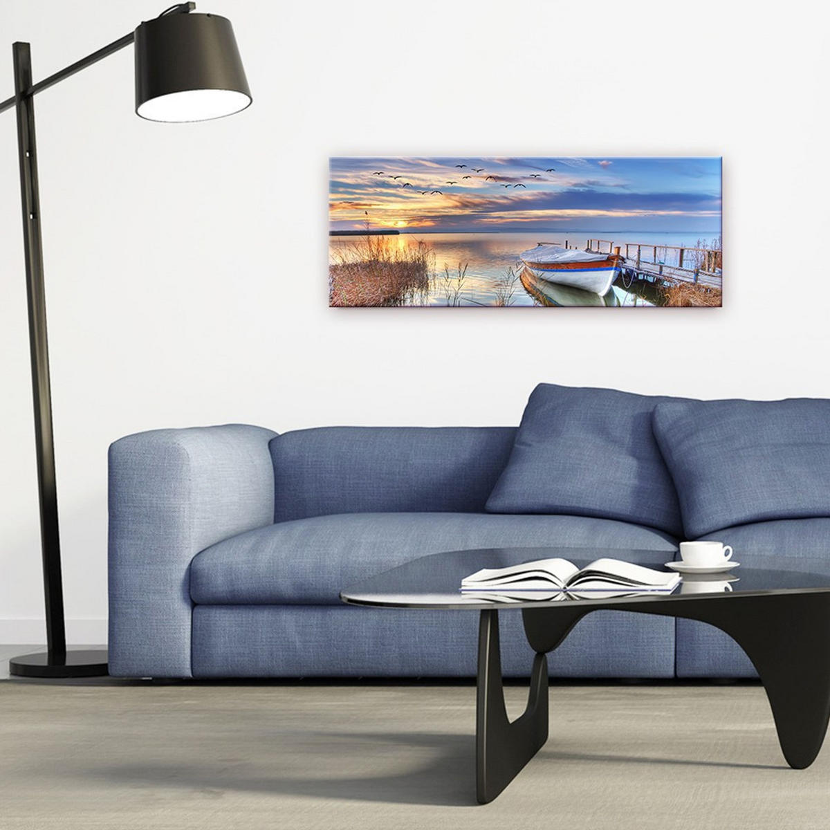 GLASBILD 80x30 cm Boot Sonnenuntergang - Gelb, Glas (80/30cm) - artissimo