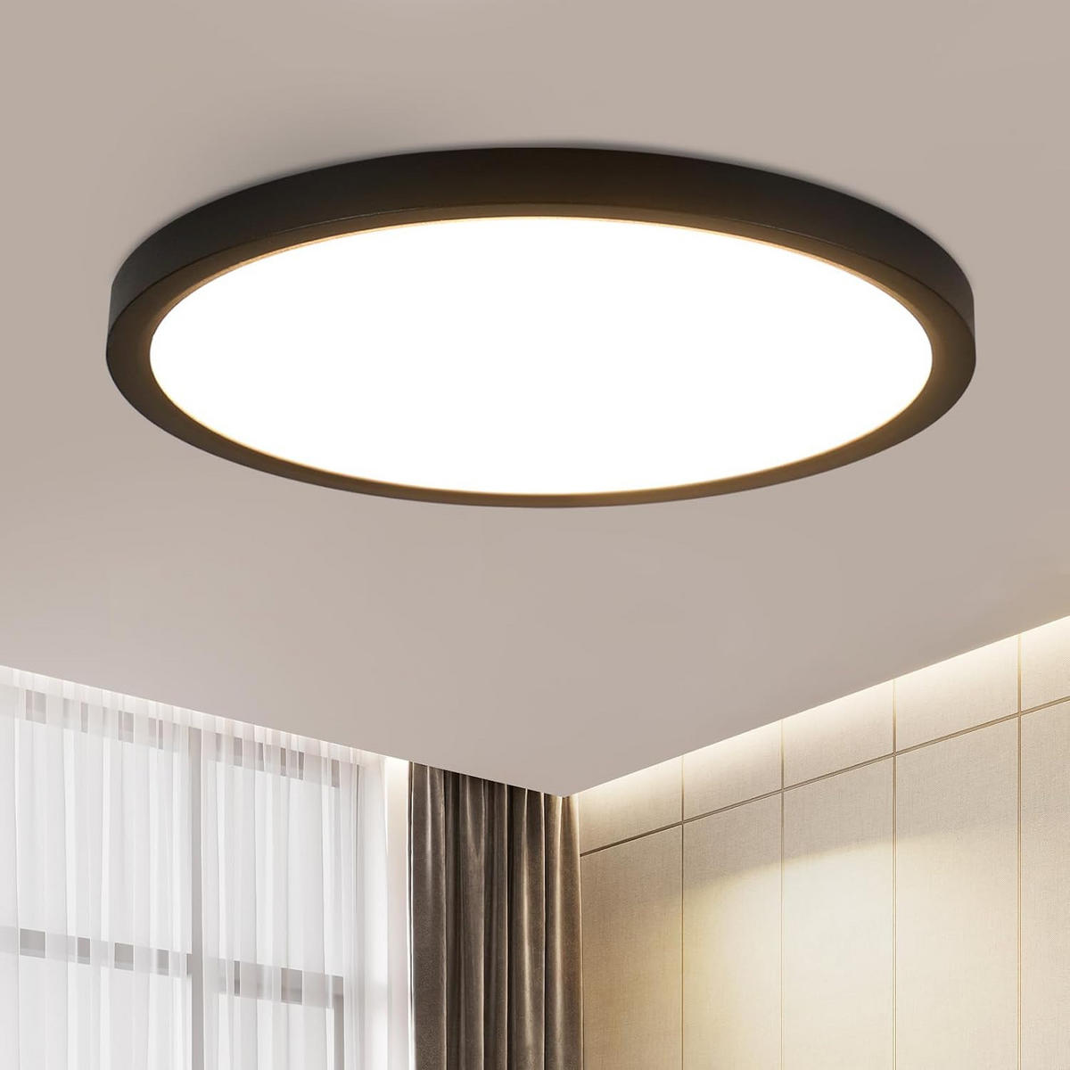 LED DECKENLEUCHTE Daphneira 30/30/2.4 cm - Schwarz, Kunststoff (30/30/2.4cm) - ZMH