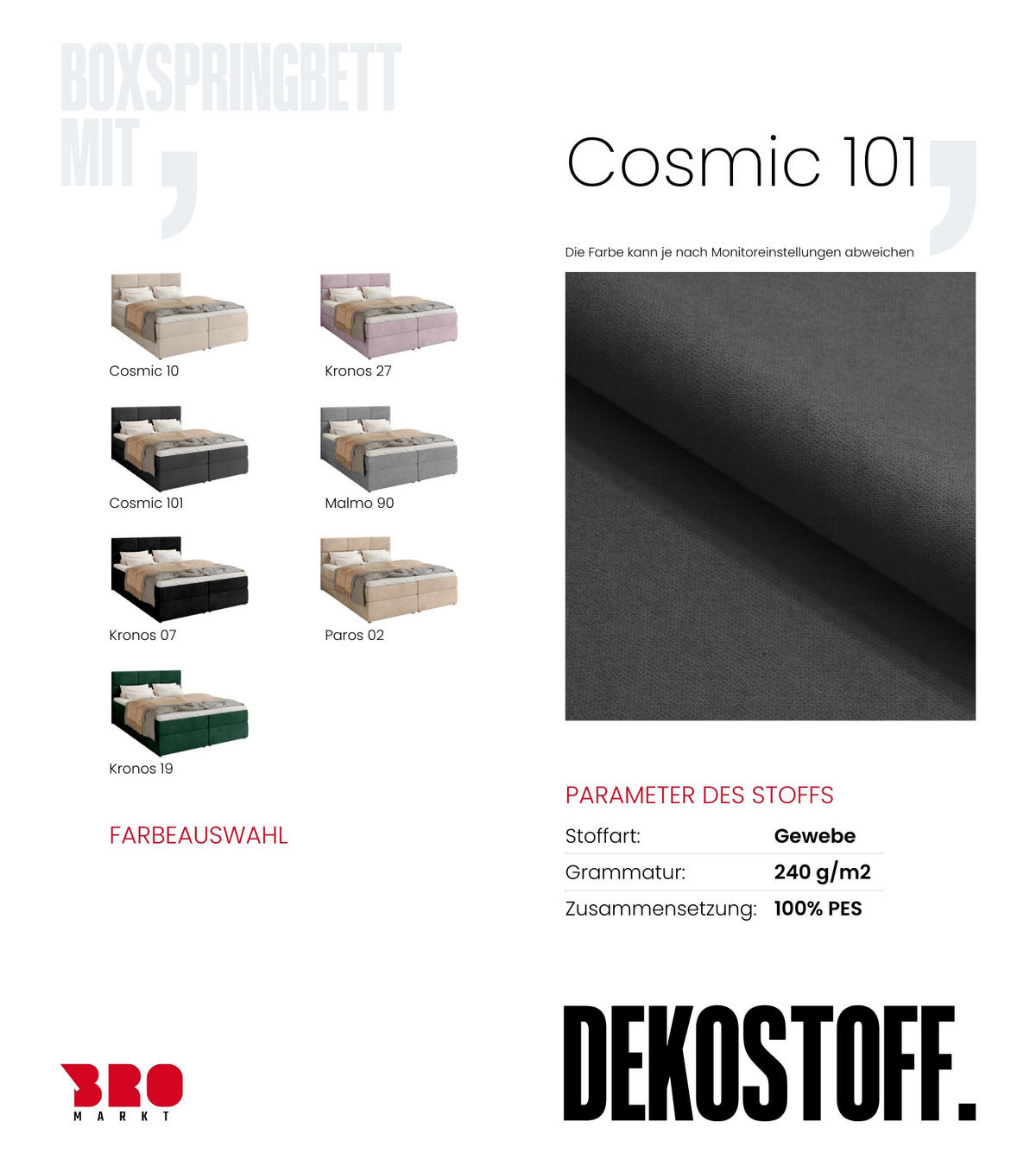 BOXBETT Boston mit Topper 180/200 Anthrazit - Anthrazit, Holzwerkstoff/Textil (180/200cm) - Bromarkt