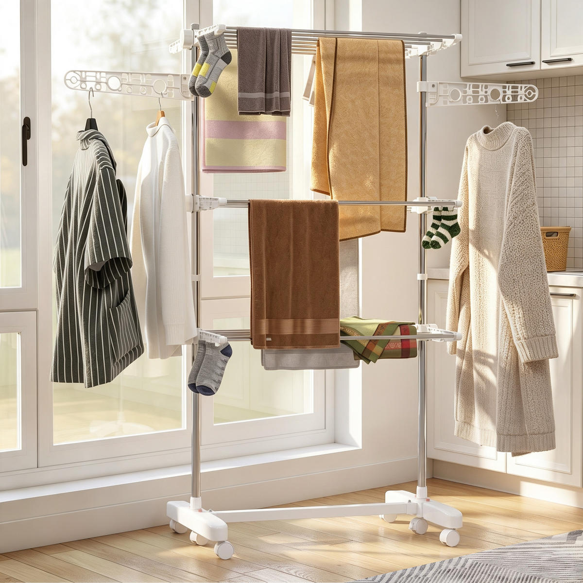 WÄSCHESTÄNDER Edelstahl ABS Weiß - Weiß, Metall (55/152/142cm) - HOMCOM
