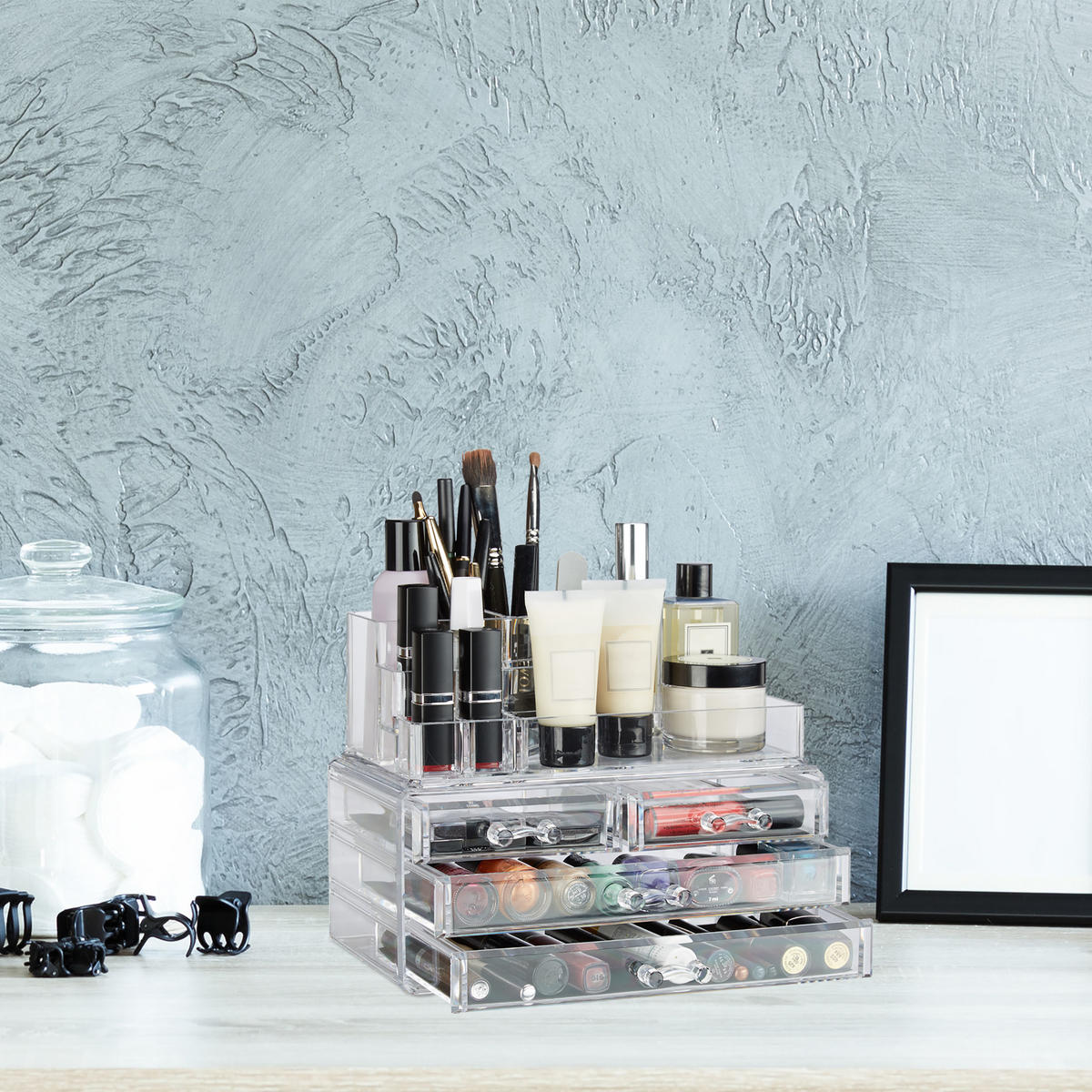 MAKEUP Organizer - Transparent, Kunststoff (23.5/19/14cm) - Relaxdays