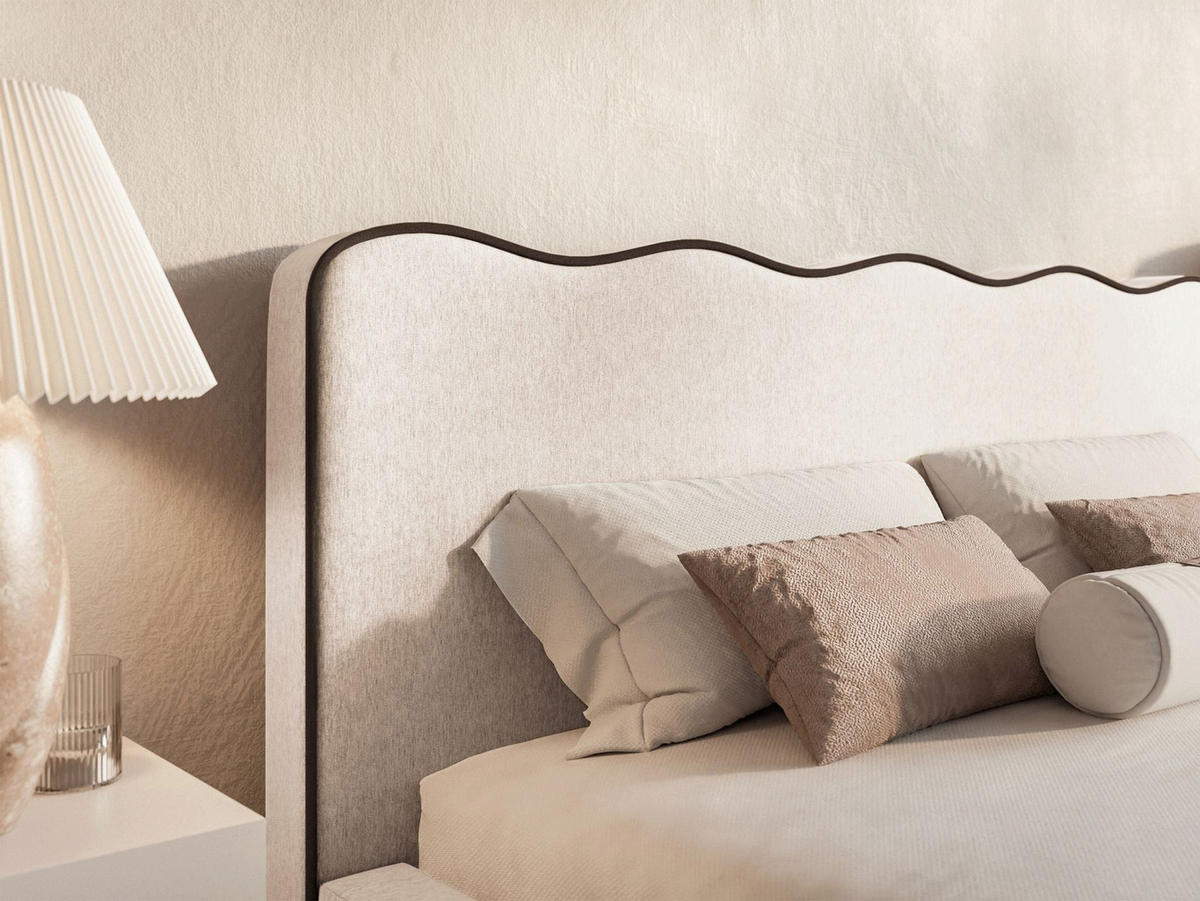 POLSTERBETT Duney Hellbeige Strukturstoff mit Bettkasten 180x200 cm - Ecru, Textil (180/200cm) - Selsey