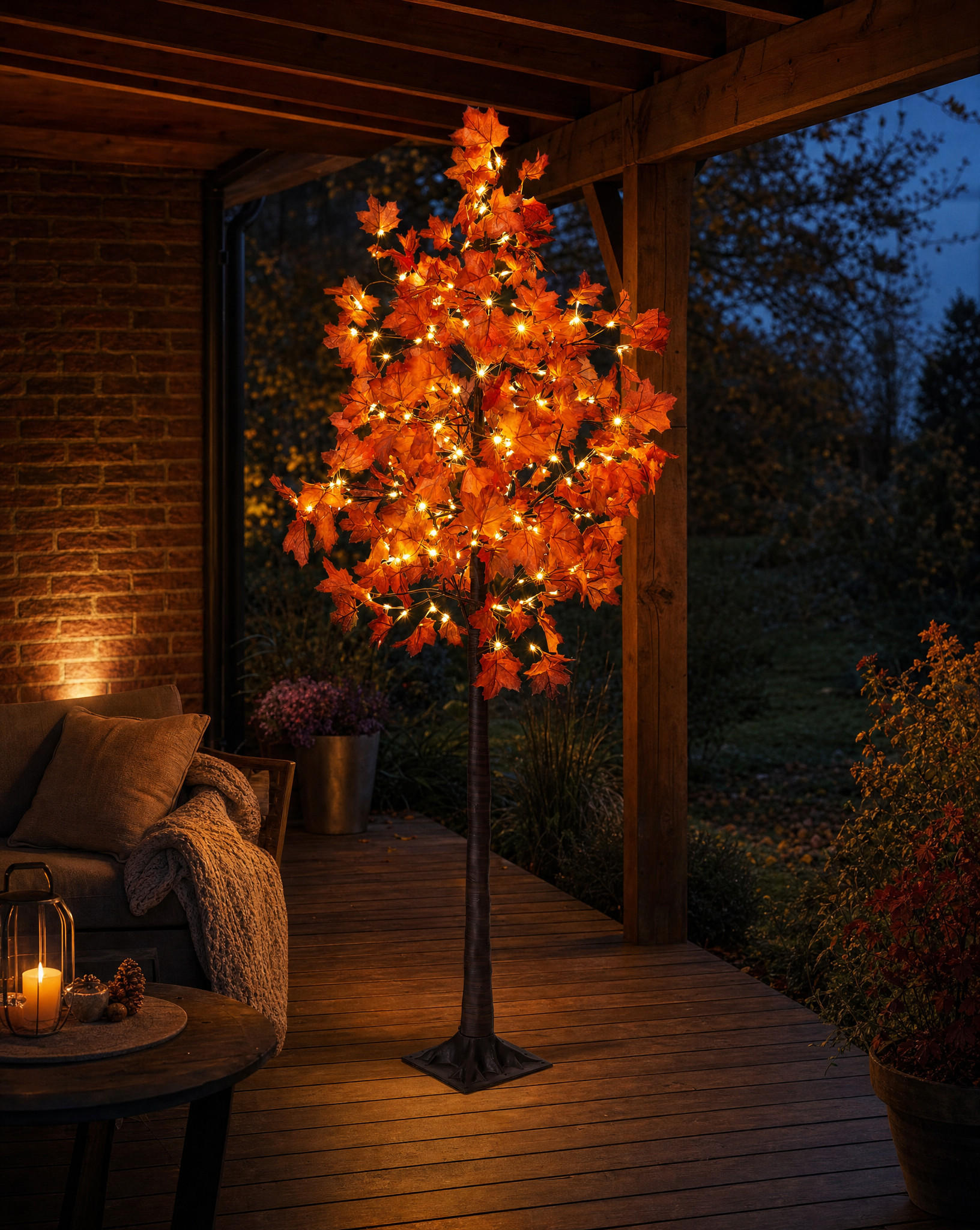 LED-HERBSTBAUM - 180cm hoch mit 120 warmweißen LEDs, elastischen Zweigen und Timerfunktion für Innen- und Außenbereich - Weiß, Kunststoff (21.5/21.5/185cm) - Northpoint