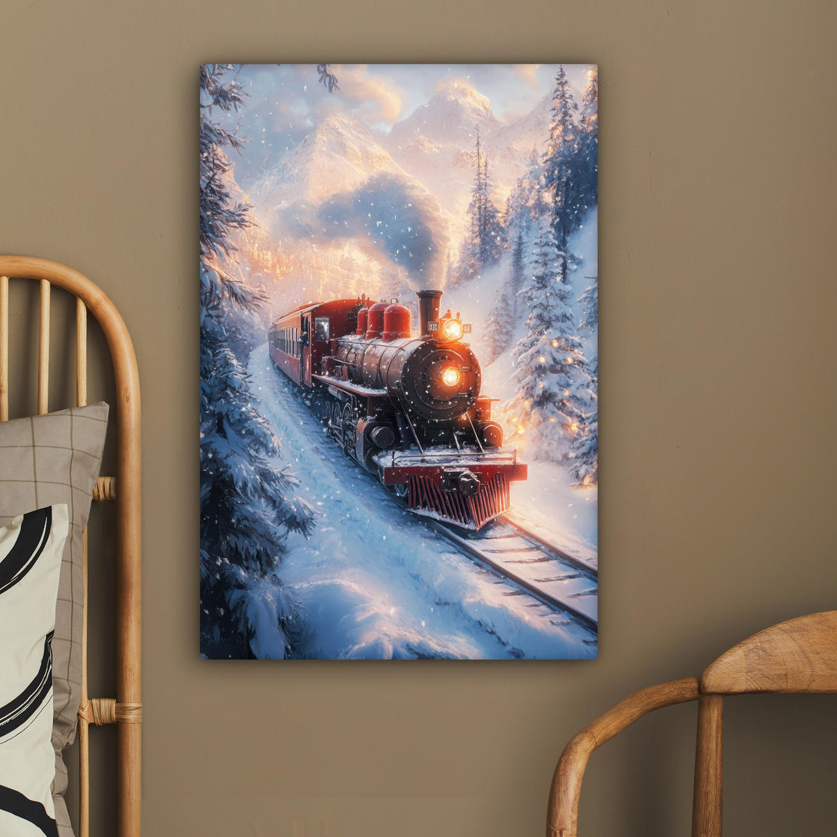 LEINWANDBILD Weihnachtszug - Schnee - Winter - Weihnachten 40x60 cm - Dunkelrot, Textil (40/60cm) - MuchoWow