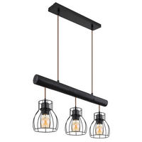 HÄNGELEUCHTE Metallgitter Schwarz Holz - Schwarz, Holz (60/13.6/140cm) - Globo Lighting