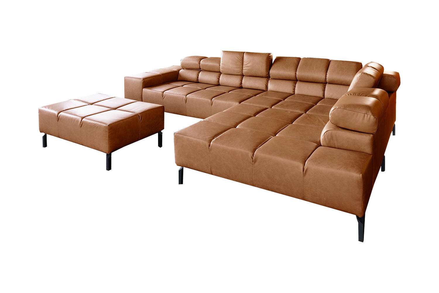 ECKSOFA NELSON Braun Leder - Dunkelbraun/Schwarz, Leder/Metall (321/216cm) - KAWOLA