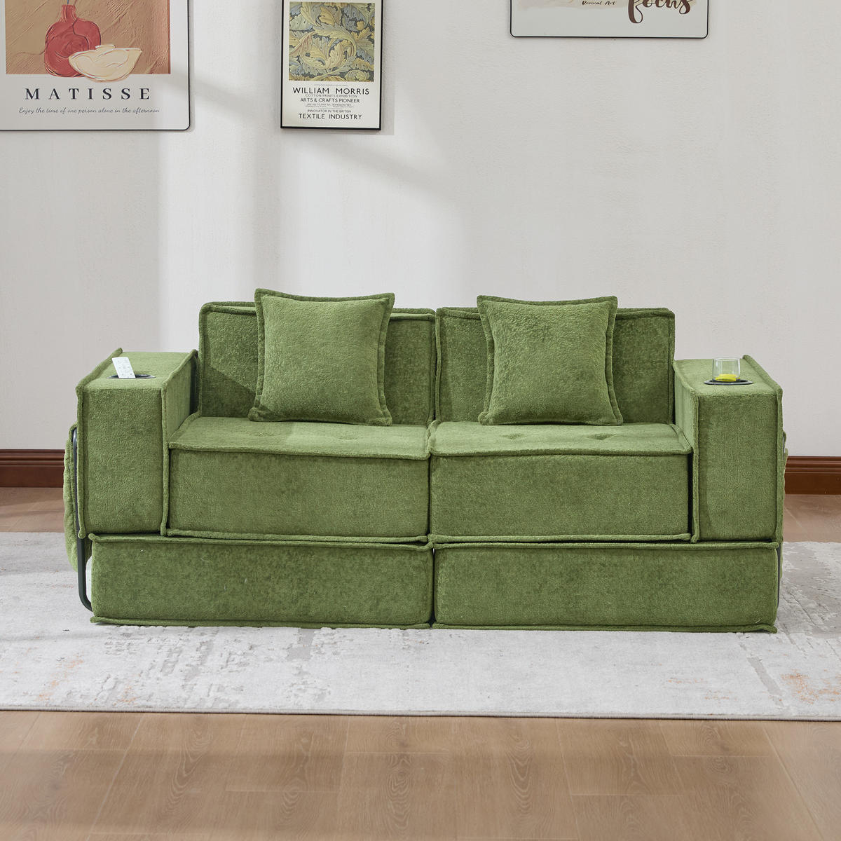 SCHLAFSOFA DE-33894 mit Fußhocker und Becherhalter Grün - Grün, Textil (78/66/162cm) - ComfortXL