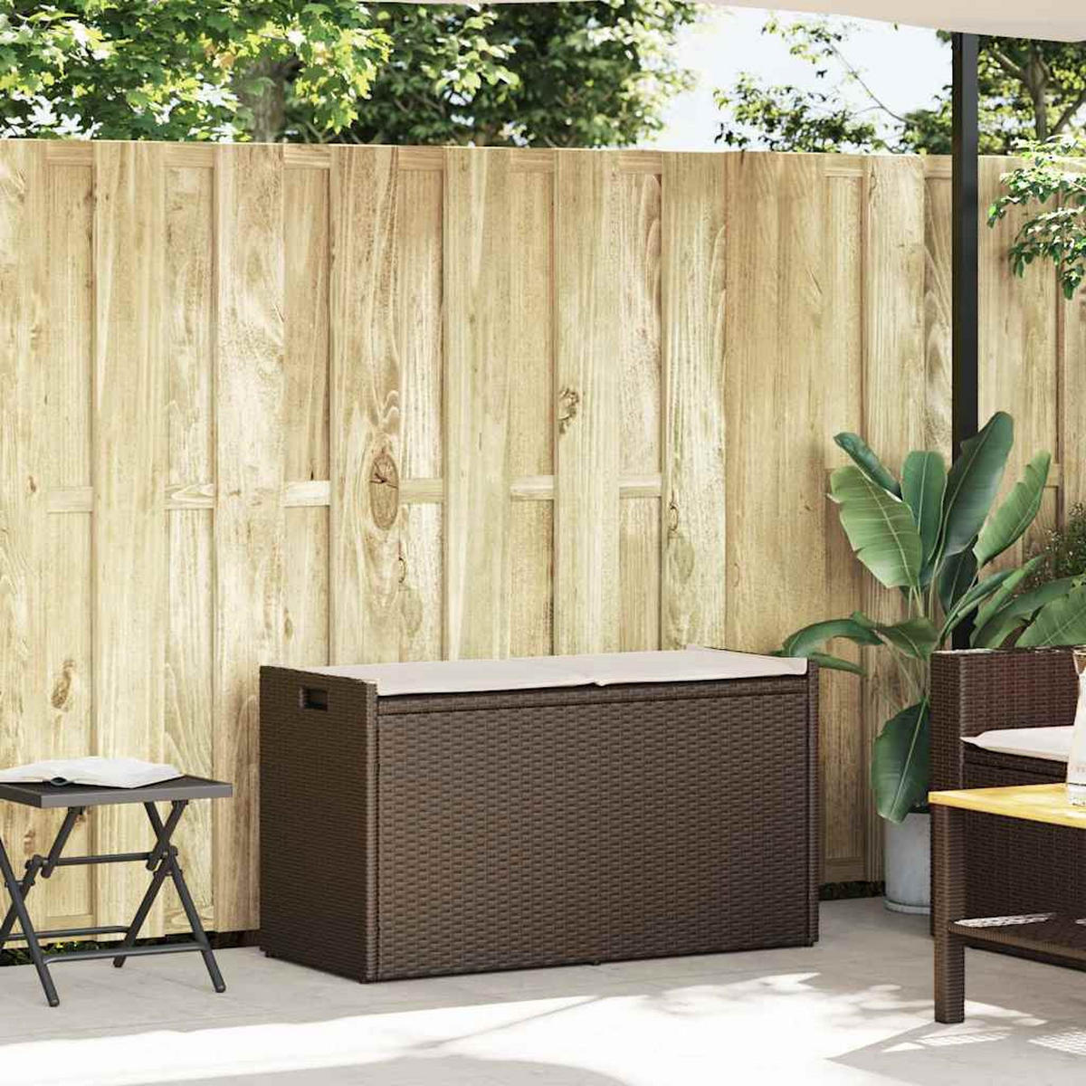 OUTDOOR-SITZBANK Mit Stauraum Und Kissen Braun 100 Cm - Braun, Kunststoff (45/57/100cm) - vidaXL