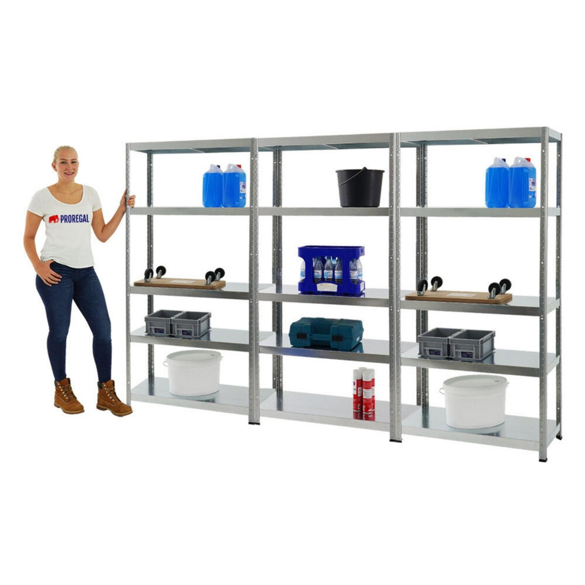 SCHWERLASTREGAL Steel Eagle 3er-Set mit 3x 180x90x40 cm Fachlast 130 kg Verzinkt - Silberfarben, Metall (270/180/40cm) - PROREGAL