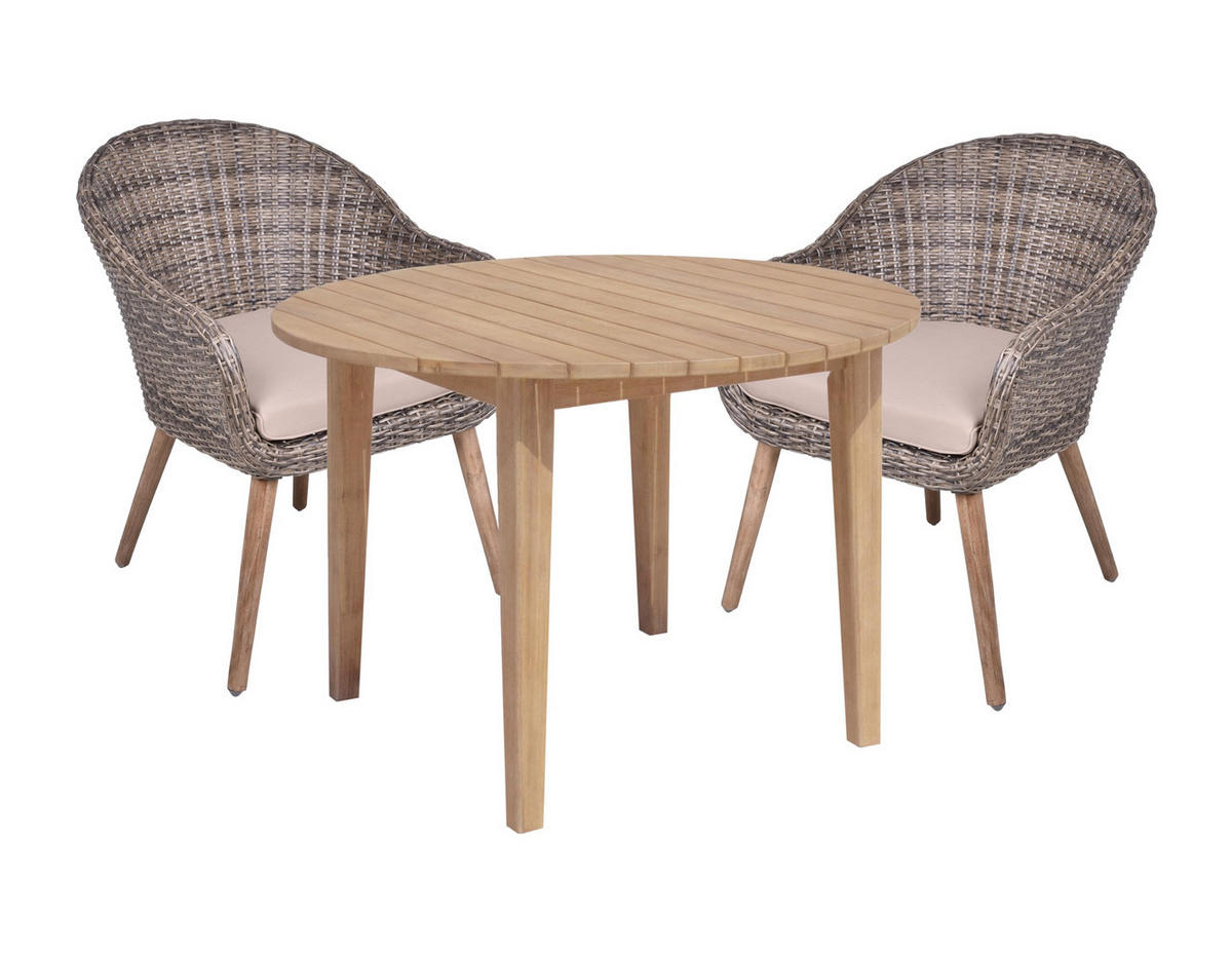 GARTEN-SITZGRUPPE City 3-teilig Gartenmöbel-Set - Dunkelbraun, Holz - DELUKE